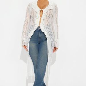 Bella Ruffle Lace Duster - Ivory - M